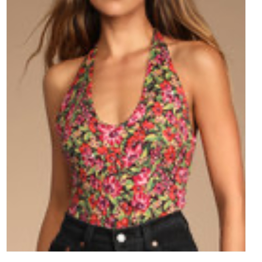 Floral halter bodysuit